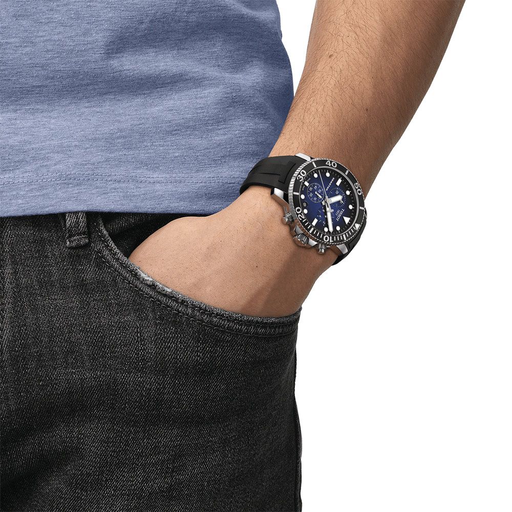 TISSOT 天梭 Seastar 1000 海洋之星300米潛水計時錶-藍x黑/45mm T1204171704100