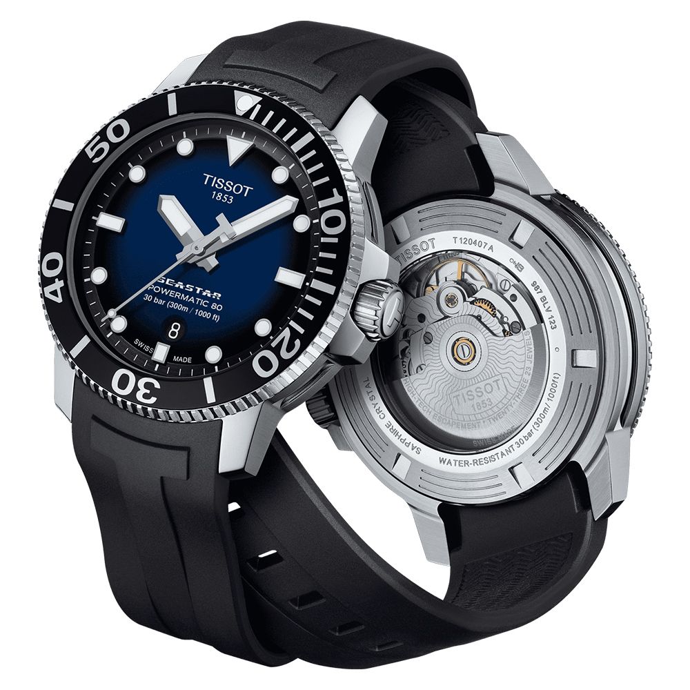 TISSOT 天梭 官方授權 Seastar1000 海洋之星潛水專業機械錶/藍/43mm/T1204071704100