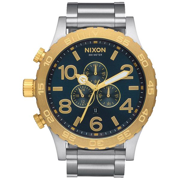 NIXON The 51-30 CHRONO 潛龍諜影運動腕錶-金框藍x銀- PChome 24h購物