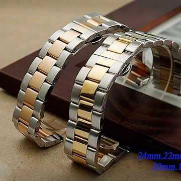 全新 不鏽鋼實心摺疊扣-三板金屬錶帶 ( 24mm.22mm.20mm.18mm )