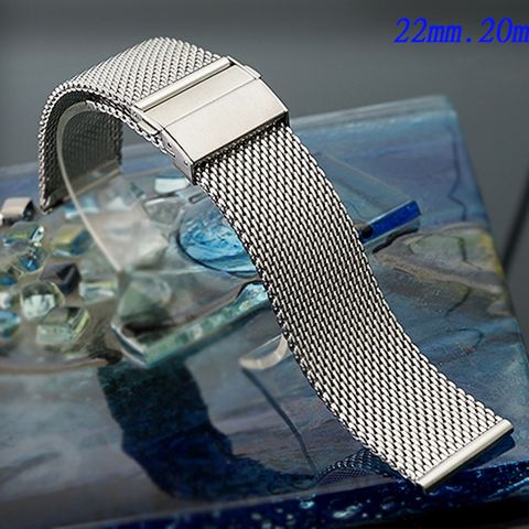 全新 不鏽鋼編織摺疊扣米蘭帶-金屬錶帶 (22mm.20mm.18mm.16mm.14mm.12mm )