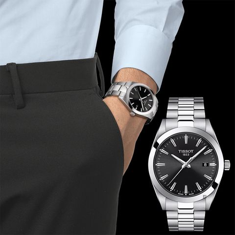 618購物節★送好禮 TISSOT 天梭 Gentleman 紳士石英手錶-黑/40mm T1274101105100