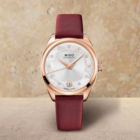 618購物節★精選推薦 MIDO 美度 Belluna 特別版真鑽機械女錶 套錶組-勃根地紅色 M024.307.37.116.00