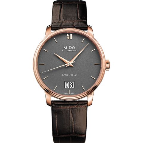 MIDO 美度 BARONCELLI 永恆系列 III 大日期機械錶-灰x咖啡皮帶/40mm M0274263608800