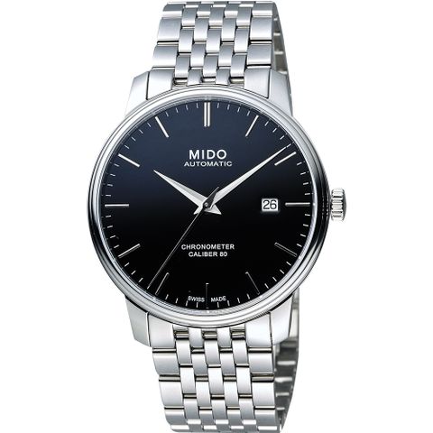 MIDO 美度 永恆系列80小時天文台認證矽游絲機械錶-黑x銀/40mm M0274081105100