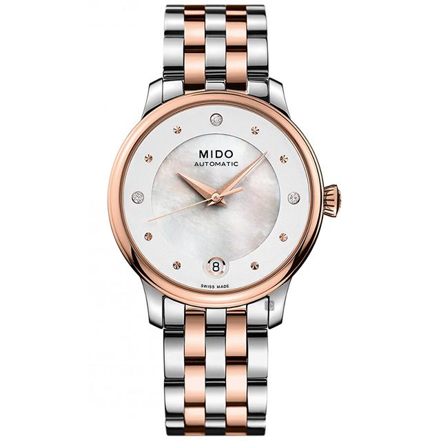 MIDO 美度 BARONCELLI 永恆系列真鑽機械女錶-珍珠貝x雙色34mm M0392072210600