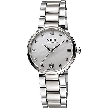 MIDO 美度 Baroncelli 優雅羅馬真鑽機械女錶-珍珠貝/33mm M0222071111610