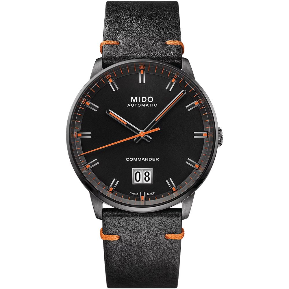 MIDO 美度 COMMANDER香榭系列 大視窗動力儲存80機械錶/黑X橘/42mm/M0216263605101