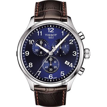 618購物節★送好禮TISSOT 天梭 韻馳系列 Chrono XL計時手錶-藍x咖啡/45mm T1166171604700