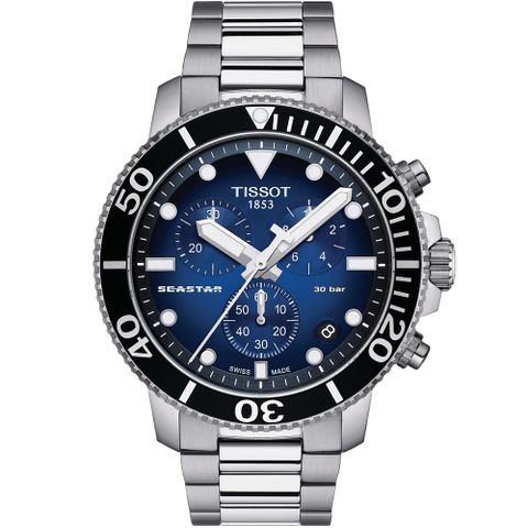 TISSOT 天梭 官方授權 Seastar 海星300米潛水石英錶(T1204171104101)