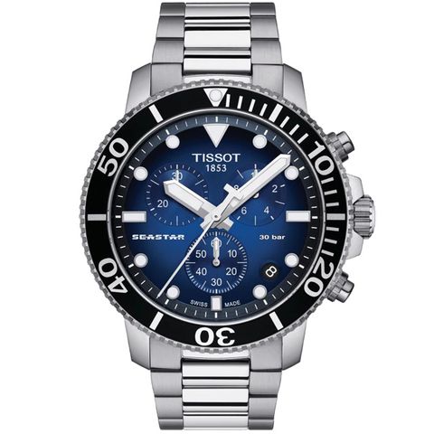 TISSOT 天梭 官方授權 Seastar 1000海洋之星三眼計時300米潛水錶/藍/45.5mm/T1204171104101