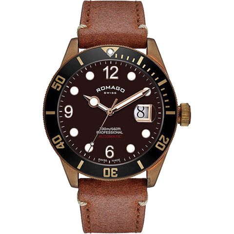 新品上市ROMAGO 限量青銅錶 潛水機械錶-咖啡/42.5mm RM106-BR