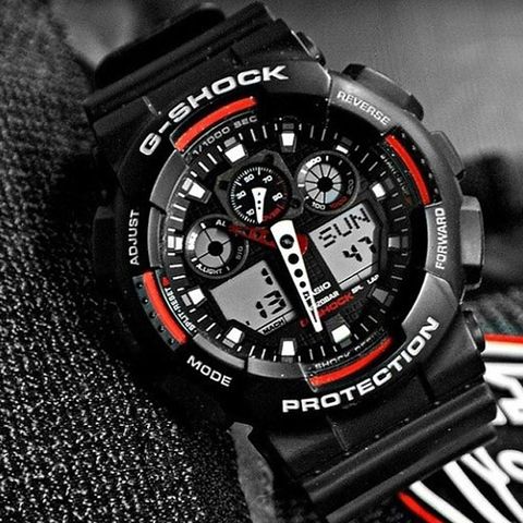 CASIO 卡西歐 G-SHOCK 數位指針雙顯運動錶-黑x紅/55mm GA-100-1A4DR