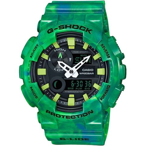 CASIO 卡西歐 G-SHOCK 衝浪運動G-LIDE系列最新款強勢登場 大理石紋式樣 GAX-100MB-3A 綠