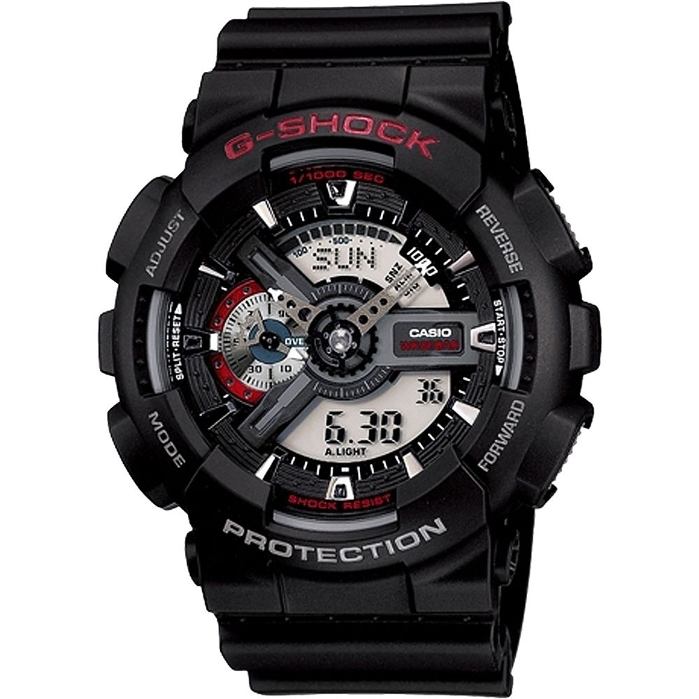 CASIO 卡西歐   G-SHOCK系列 極簡機械感雙顯電子錶 (黑/紅 GA-110-1A )