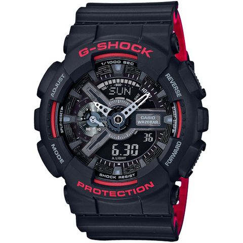 CASIO 卡西歐 G-Shock 絕對強悍雙顯電子錶 (黑/紅 GA-110HR-1A)