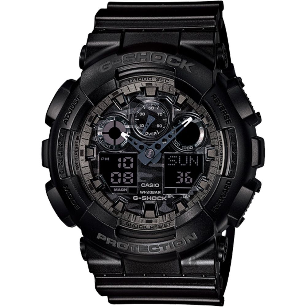 CASIO 卡西歐G-SHOCK 迷彩叢林雙顯錶-灰GA-100CF-1ADR - PChome