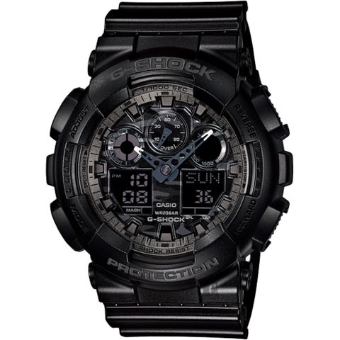 CASIO 卡西歐 G-SHOCK 迷彩叢林雙顯錶-灰 GA-100CF-1ADR