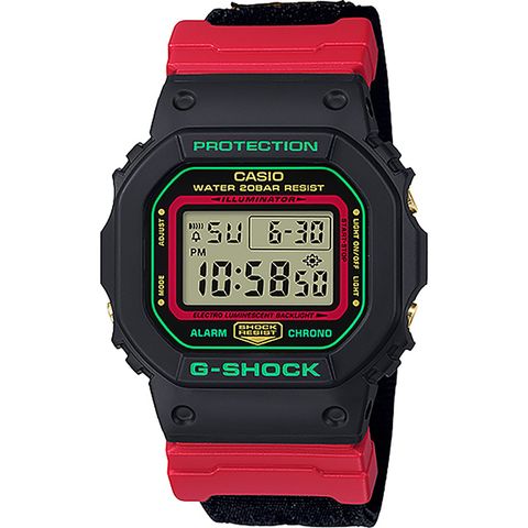 熱銷品牌▼日系手錶CASIO 卡西歐 G-SHOCK 紅武士 帆布錶帶手錶 DW-5600THC-1