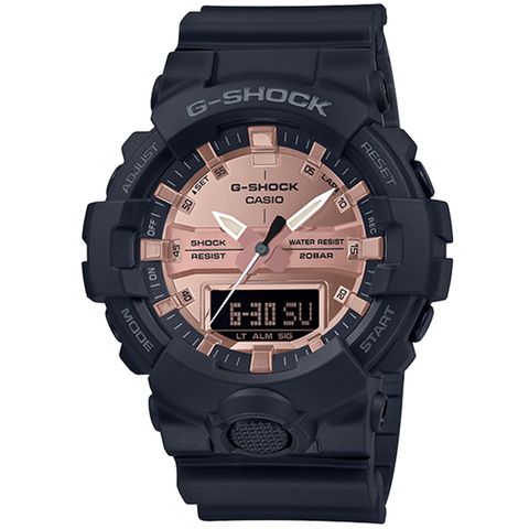 送降溫冰涼貼，送完為止CASIO G-SHOCK 玫瑰金系列雙顯計時錶/GA-800MMC-1A