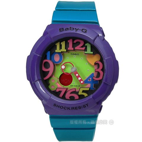 Baby-G CASIO / BGA-131-6B / 卡西歐 雙顯 繽粉糖果 計時碼錶 鬧鈴 防水100米 橡膠手錶 藍綠色 43mm