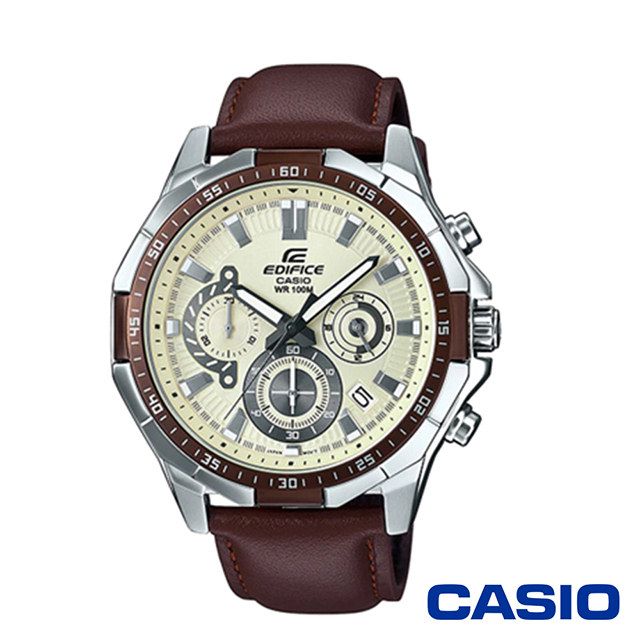 CASIO 卡西歐  商務文青皮革男腕錶-白x47mm EFR-554L-7A