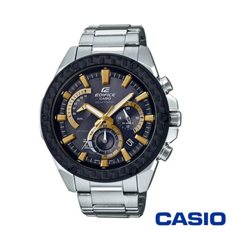 買就送阿華田CASIO卡西歐 小格紋重金屬太陽能時計男腕錶-黃x48mm EQS-910D-1B