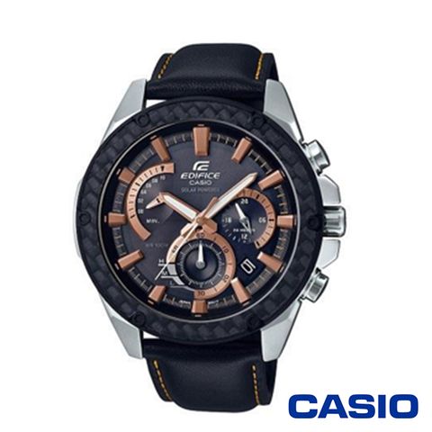 買就送阿華田CASIO卡西歐 經典格紋皮革太陽能時計男腕錶-黑x48mm EQS-910L-1A