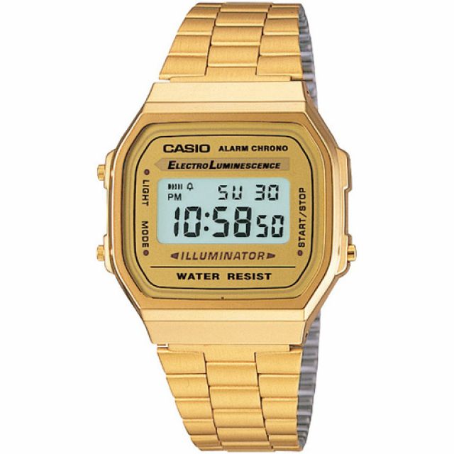 CASIO 卡西歐  復古方型數字電子錶-金/35mm