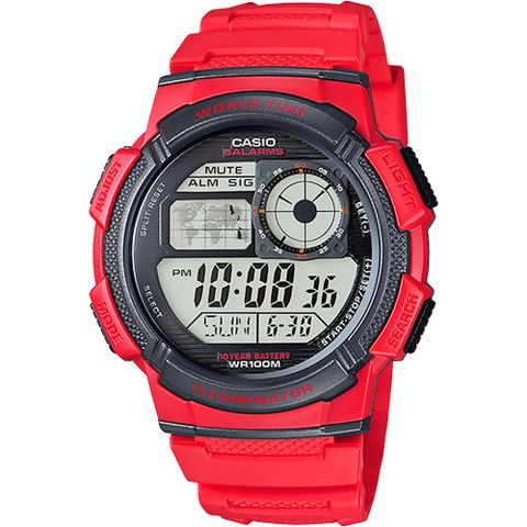 熱銷品牌▼日系手錶CASIO卡西歐 10-YEAR BATTERY菁英部隊電子手錶-紅/42mm AE-1000W-4A