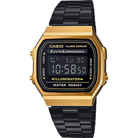 CASIO 卡西歐 Digital 經典電子錶-黑金 A168WEGB-1B