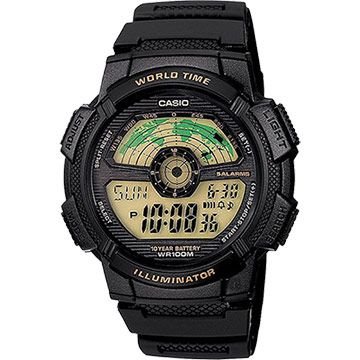 熱銷品牌▼日系手錶CASIO 卡西歐 10年電力 雷達式世界地圖手錶-黑 AE-1100W-1BVDF