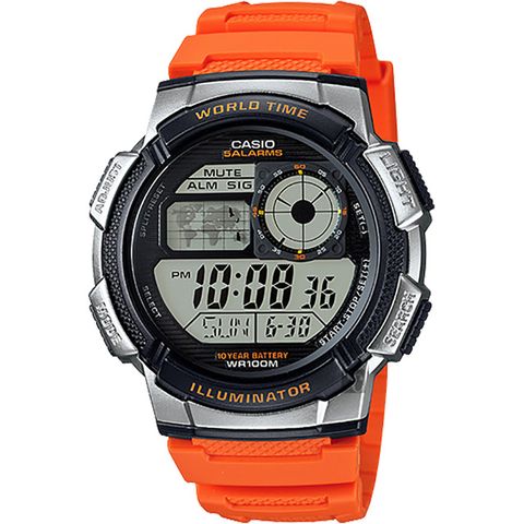 熱銷品牌▼日系手錶CASIO 卡西歐 10年電力手錶-橘 AE-1000W-4B