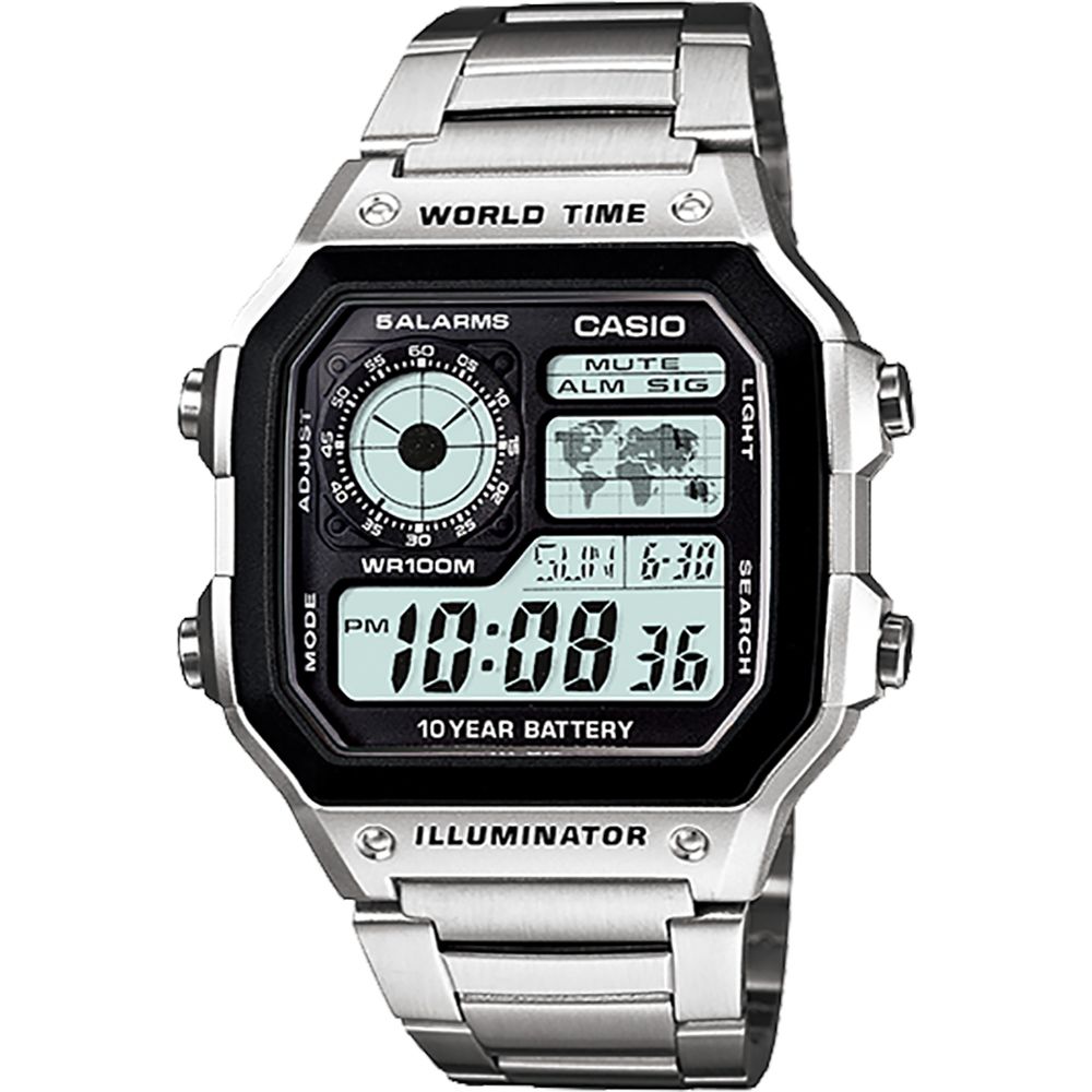 CASIO 卡西歐 10年電力電子錶-銀 AE-1200WHD-1A