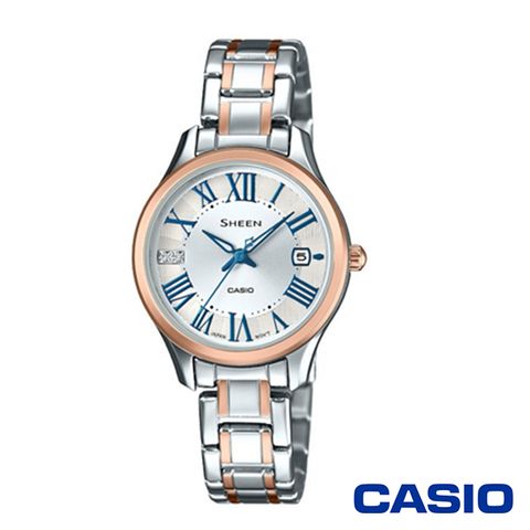 買就送阿華田CASIO卡西歐 氣質羅馬數字施華洛世奇女腕錶-銀x28mm SHE-4050SPG-7A
