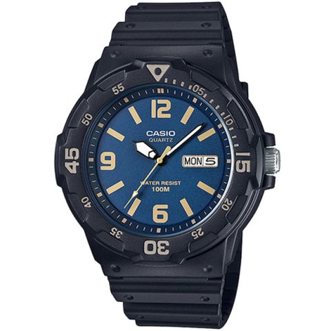 【CASIO 卡西歐】 簡潔三針設計潛水風腕錶-黑x藍(MRW-200H-2B3VDF)