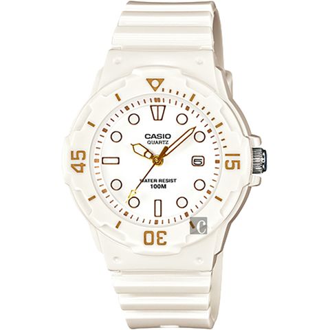 CASIO 卡西歐 迷你運動風指針手錶-金時標x白 LRW-200H-7E2VDF