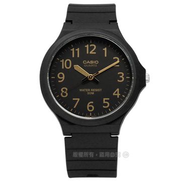 CASIO 卡西歐  / MW-240-1B2 / 經典清晰數字耐看設計橡膠手錶 金x黑 42mm