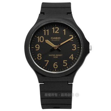 CASIO / MW-240-1B2 / 卡西歐經典清晰數字耐看設計橡膠手錶 金x黑 42mm
