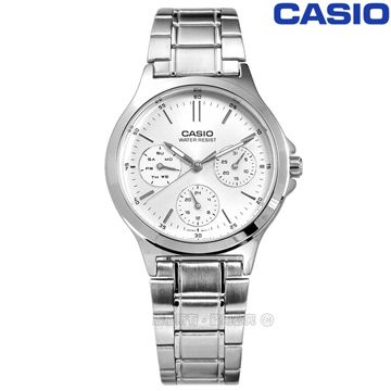 CASIO 卡西歐 / LTP-V300D-7A / 簡約三眼三針星期日期防水不鏽鋼手錶 銀色 32mm