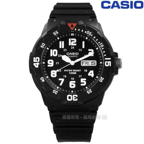 CASIO / MRW-200H-1B / 卡西歐 清楚時標 日本機芯 星期日期 防水100M 橡膠手錶 黑色 43mm