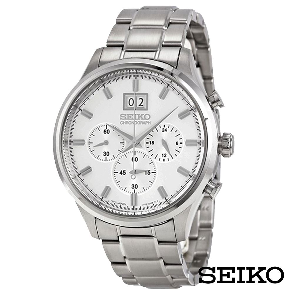 SEIKO 精工  潔白生活提案三眼石英腕錶-白面x42.5mm SPC079P1