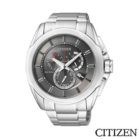 CITIZEN 星辰 Eco-Drive 絕對時刻光動能計時碼錶-黑 AT0821-59H