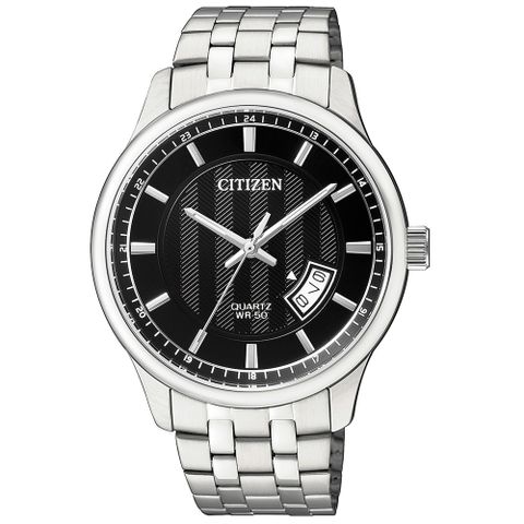 CITIZEN 星辰 黑色錶盤石英男仕手錶 BI1050-81E