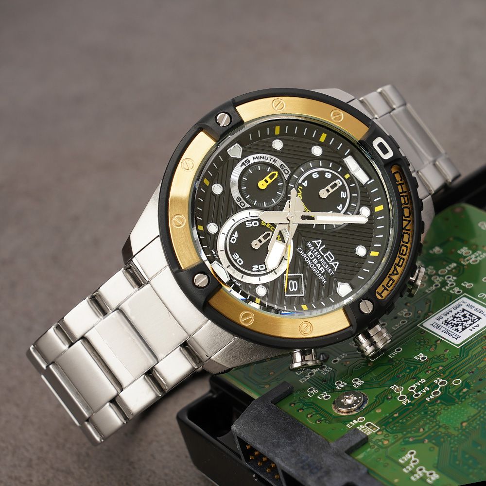 ALBA 雅柏  ACTIVE 活力運動時尚計時手錶-黑/46mm VD57-X071Y(AM3324X1)