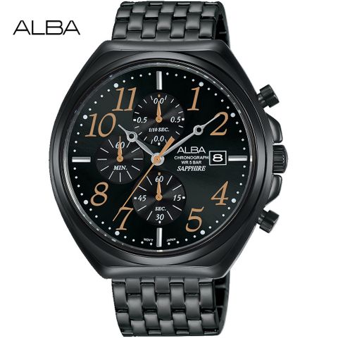 ALBA雅柏 流行指數 三眼時尚男錶(黑/42mm) VD57-X118SD AM3525X1