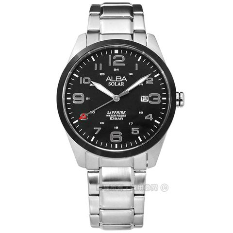 ALBA / AS32-X018D.AX3005X1 / 台灣限定 環保太陽能 藍寶石水晶玻璃 防水100米 不鏽鋼手錶 黑色 39mm