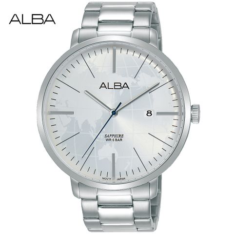 送限量贈品，送完為止ALBA 雅柏 世界地圖時尚腕錶/銀/43mm (VJ42-X296S/AS9K59X1)