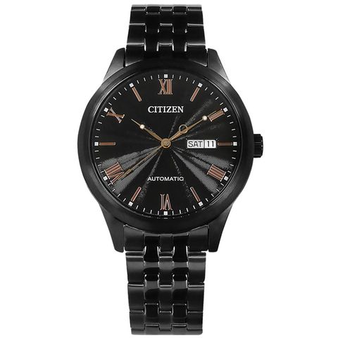CITIZEN / NH7505-84E / 機械錶 藍寶石水晶玻璃 羅馬刻度 日期星期顯示 不鏽鋼手錶 鍍黑 40mm