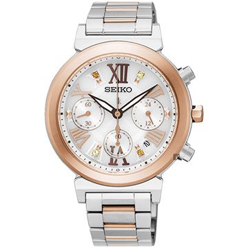 SEIKO LUKIA 太陽能羅馬計時碼錶-銀x雙色版/36mm V175-0DR0KS(SSC854J1)
